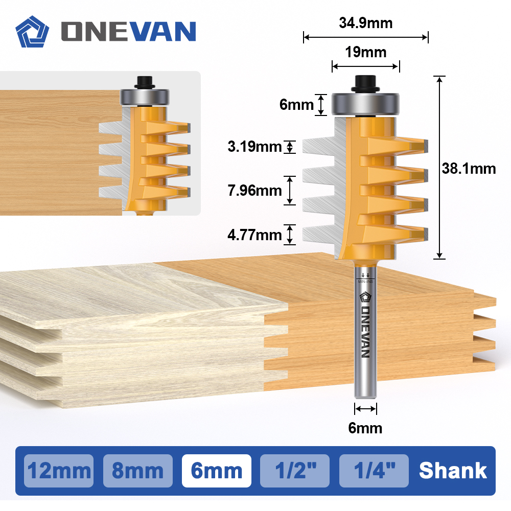 ONEVAN Finger Joint Bit Router Bit Router Bit 6/6.35/8/12/12.7mm shank, Tungsten Carbide Milling Cutter for Wood Woodworking: 6mm