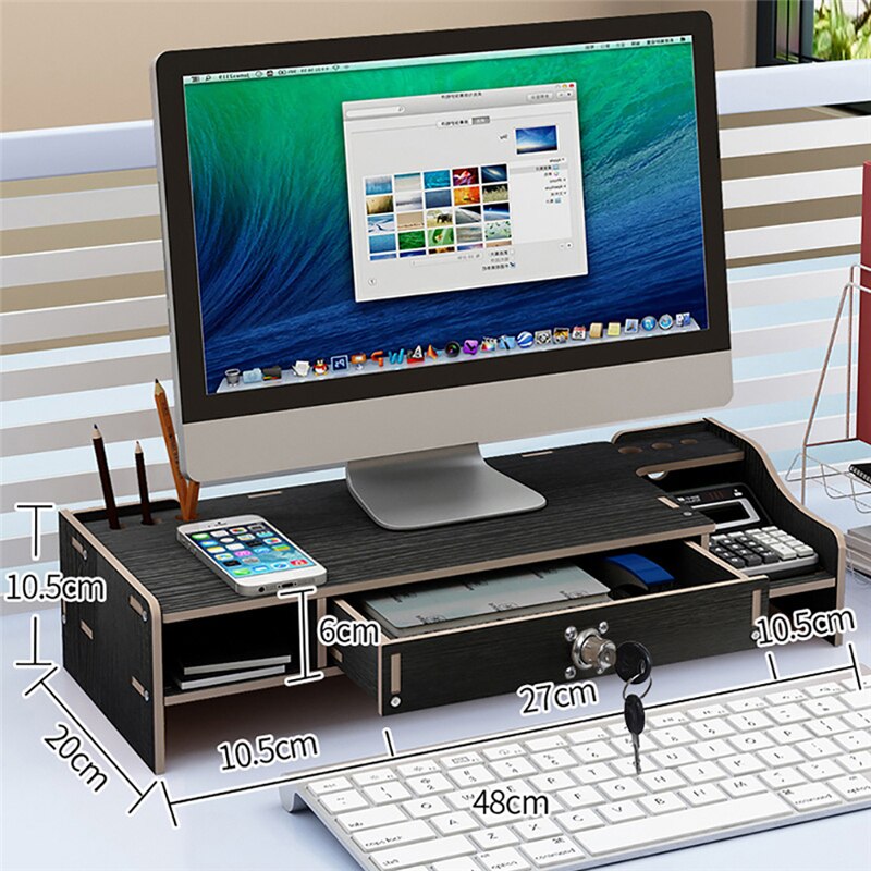 Desk-Holder Shelf Wooden Desktop Holder Computer Monitor Stand Multi-function Laptop Desk Holder With Cabinet Computer Riser: B