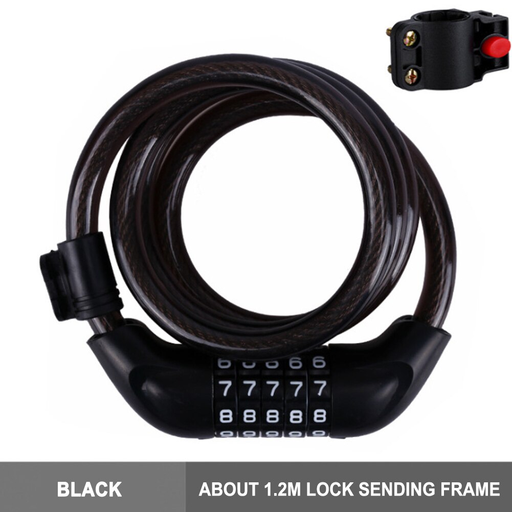 1set 5-Digit Code Bike Security Combination Locks Padlock Motorcycle Scooter Anti-Theft Steel Cable Lock Accessories Portable: Black