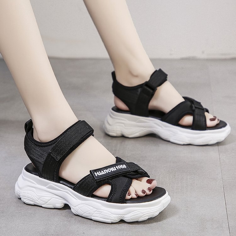 Fujin sandalen dames zomer klittenband dames slippers ademend mesh casual ondiep platform strand dames schoenen