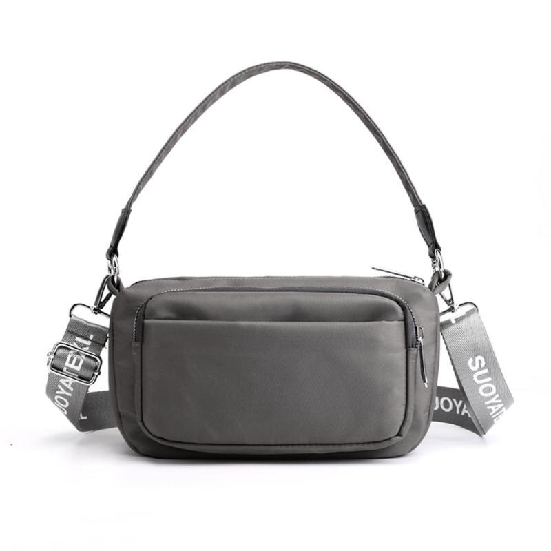 Dame nylon afslappet messenger crossbody tasker kvinder fritid ren farve stor kapacitet pung skulder håndtasker: Grå