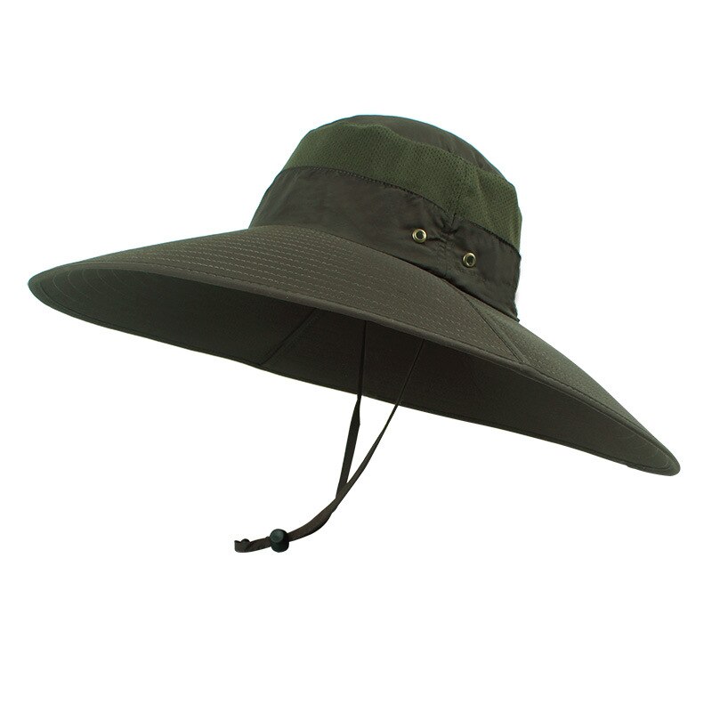 15cm super lang bred rand spand hat åndbar hurtig tørre mænd kvinder boonie hat sommer uv beskyttelse cap vandring fiskeri solhat: Grøn