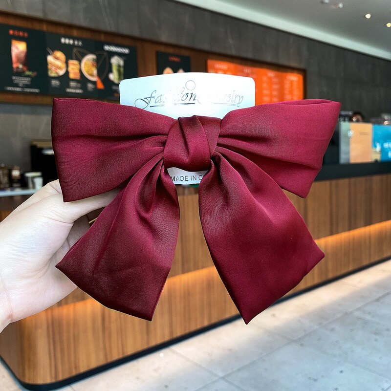Pinces à cheveux en Satin, 1 pièce, gros nœud papillon à deux couches, épingle à cheveux, accessoires pour femmes, bandeaux de coiffure: Hairpins Burgundy