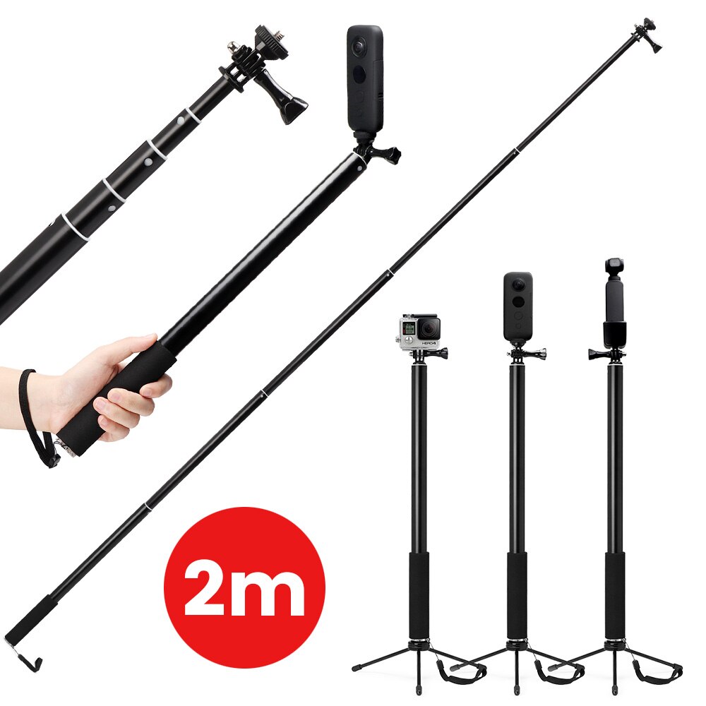 2M Aluminium Legierung Einbeinstativ Selfie Stock Für Insta360 eins X/X2 /DJI OSMO Aktion/Tasche/gopro Held 7 6 5 Sjcam Kamera Zubehör