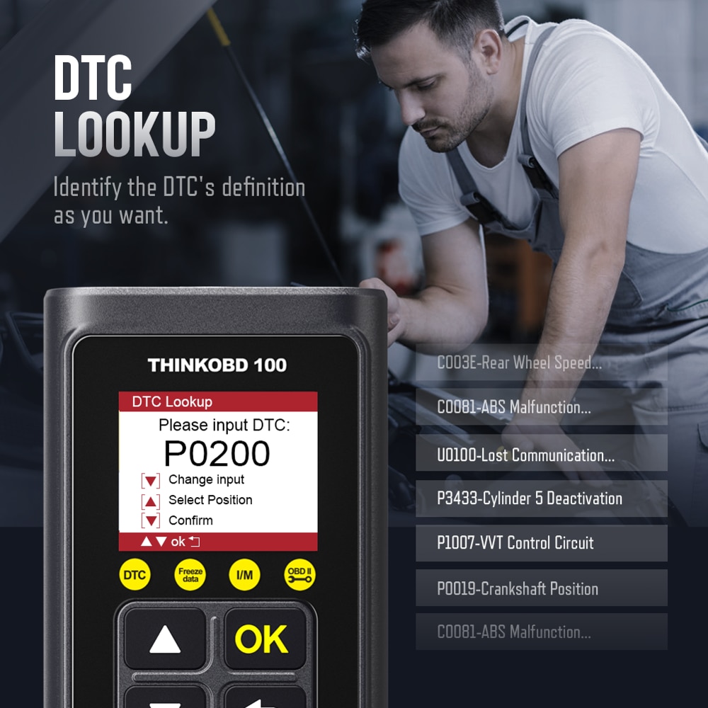 THINKOBD 100 OBD2 Code Reader Car Engine Fault MIL Turn Off O2 Sensor / EVAP Test with DTC Lookup Same as CR319