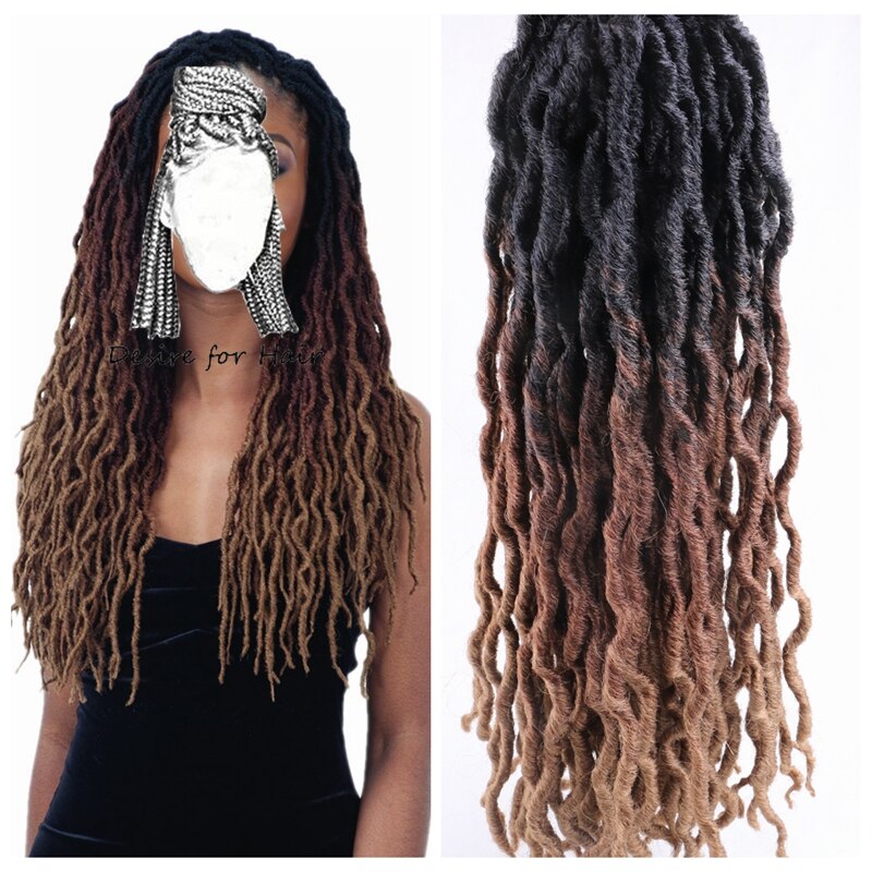 Ønske om hår 20 tommer 100g 24 tråder syntetisk bølget ombre brunfarge heklet krøllete faux locs fletter hår fpr kvinner