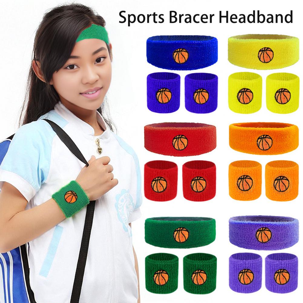 1 set barn sportpannband stretchigt svettabsorberande pojkar flickor stickat basket volleyboll handledsskydd svettband
