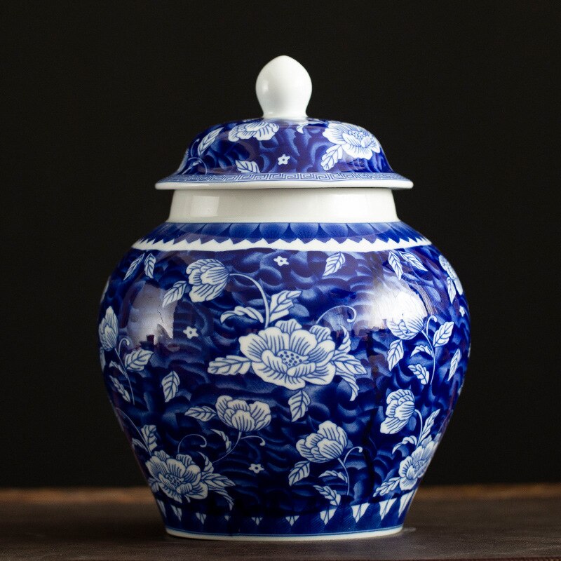 Ceramic General Blue and White Porcelain Large Tea Pot Half A Catty Sealed Pot Pu'er Bulk General Storage Tank Tea Organizer: B 2800ml