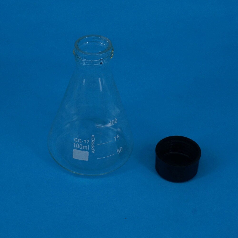 Glass 100ml Conical Erlenmeyer Narrow Mouth Screw Cap Flask Lab Glassware