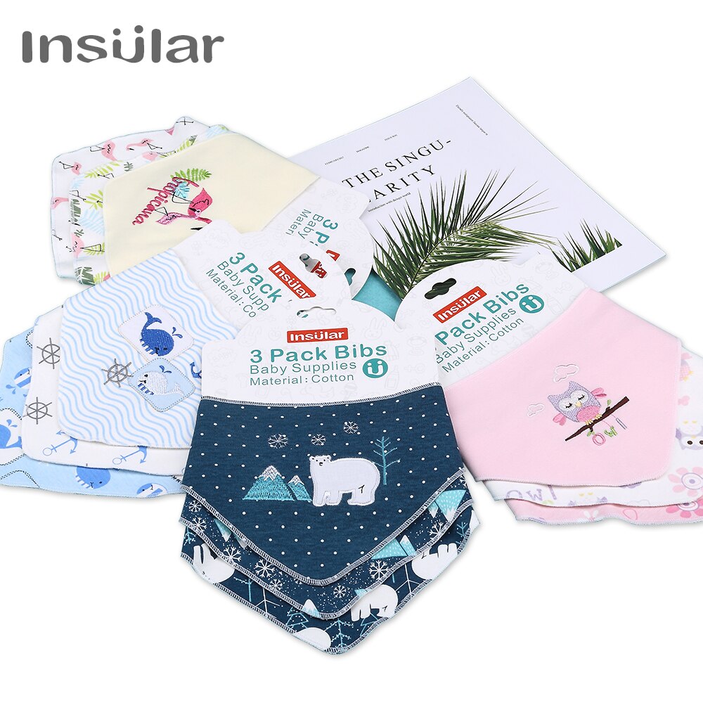 3-Pack Baby Slabbertjes - Dubbellaags Katoen - Dierenprint