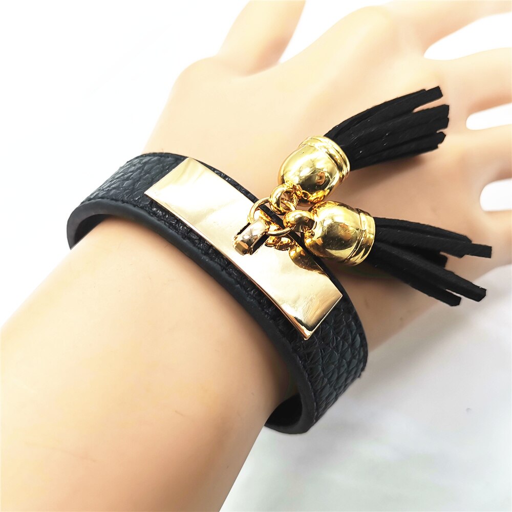 Kwastje Geel Zwart Neon Armbanden Mode Armbanden Charme Pu Lederen Armbanden Vrouwen Mode Armband Vrouwelijke Vrouwen Sieraden