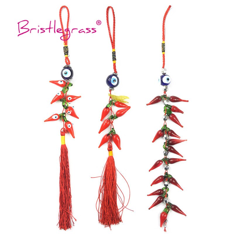 Bristlegrass Turks Blauwe Boze Oog Chili Kwasten Amuletten Lucky Charm Auto Muur Opknoping Hangers Slinger Zegen Bescherming: Combo 3 pcs