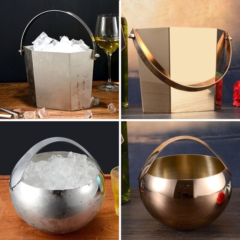 Stainless steel portable ice bucket with ice clip bar KTV beer red wine champagne ice bucket commercial ice bucket