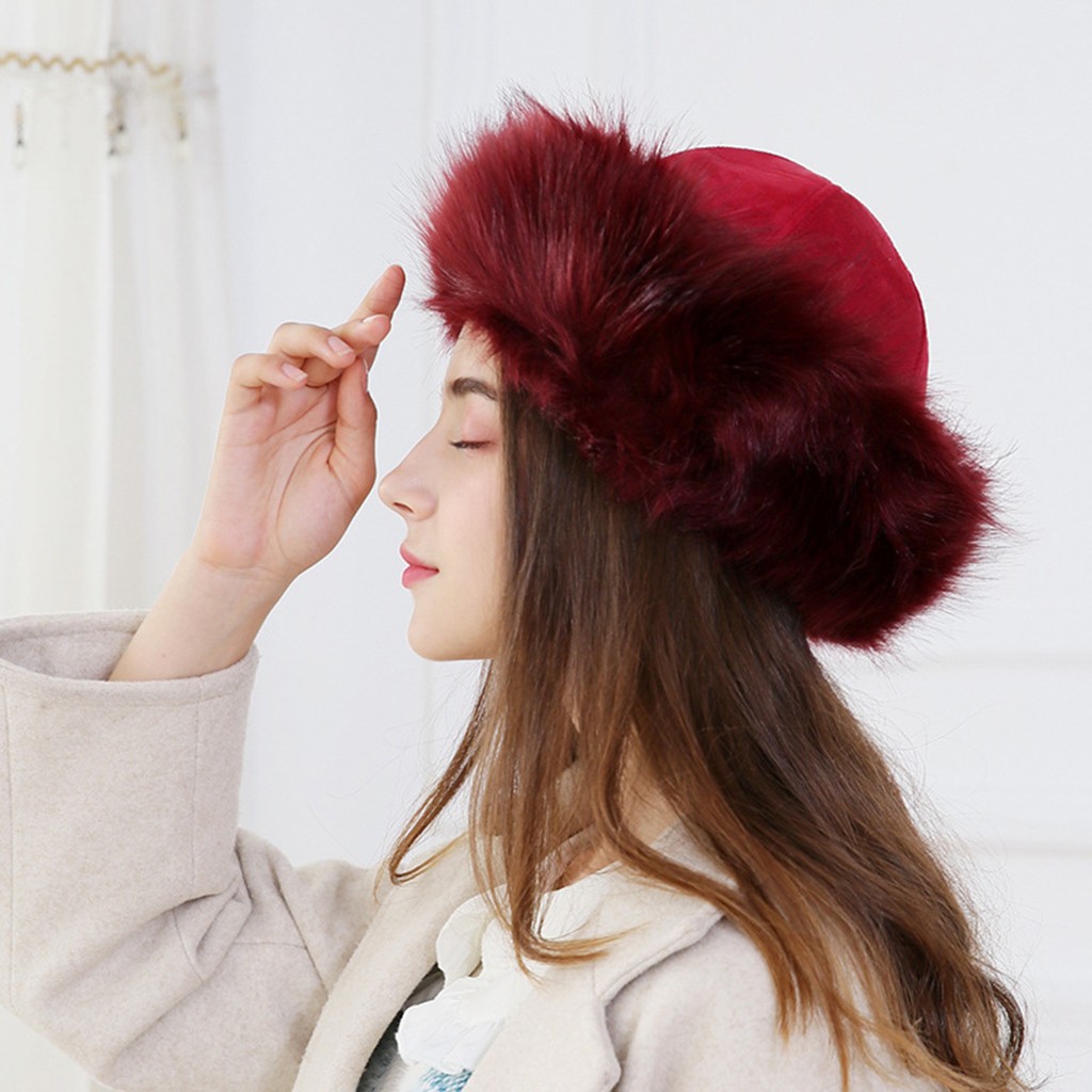 Winter Faux Fur Hats Women Winter Mongolian Russian Outdoor Hat Solid Thick Warm Solid Earmuffs Woollen Hat