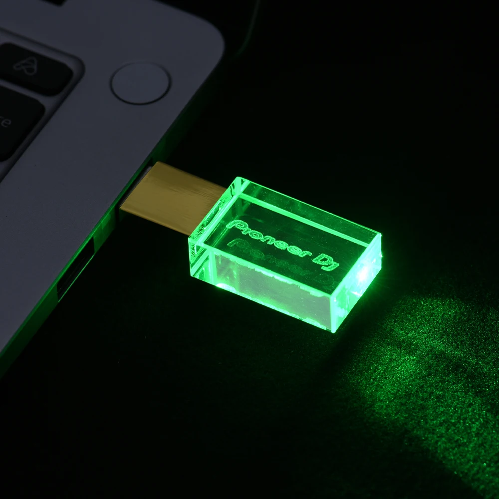 JASTER Luminous USB drive Gold Lid Crystal USB Flash Drive 128GB Pendrive 64GB Colorful LED Memory Stick 16GB with Pioneer DJ: black / 32GB