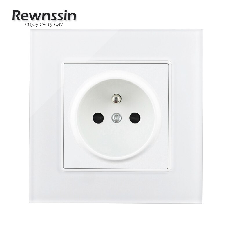 Wall Power Socket French Socket Plug Living Room Socket Single/Double/Triple/Quadruple Socket White Crystal Glass Panel