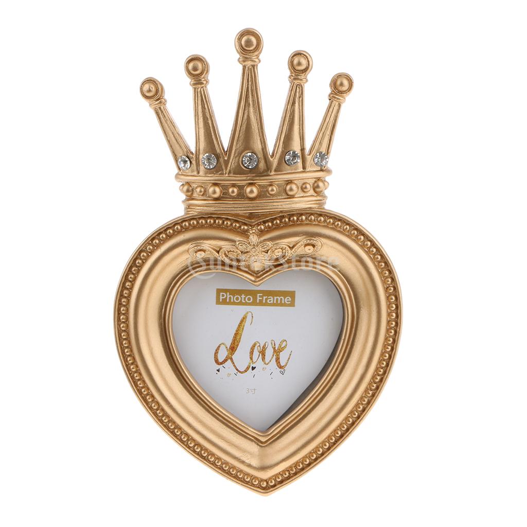 Europese Retro Stijl Gesneden Gouden Kroon Fotolijst Hars Ambachtelijke Xmas: Heart-Shape 3 Inch