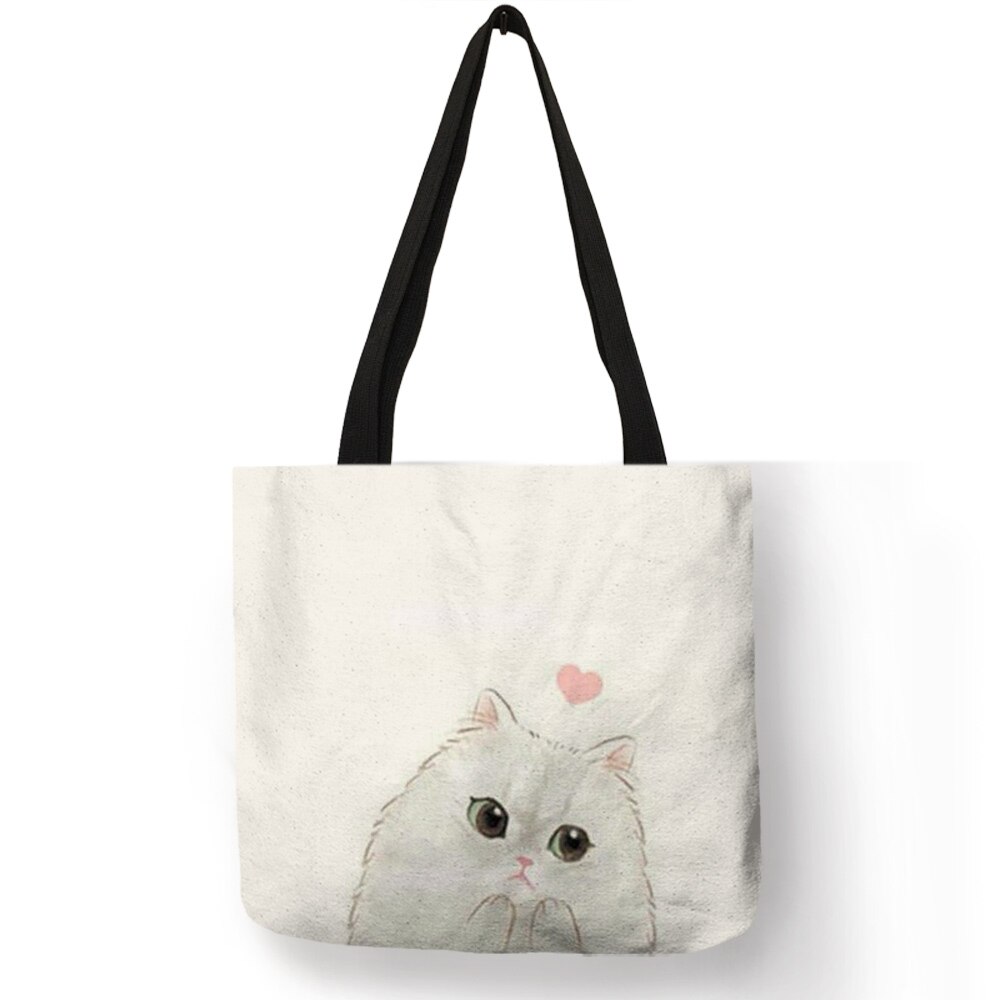 Bolsos de mano pintados a mano con acuarela para mujer, bolso de hombro con estampado Floral de gato bonito, bolso de mano para oficina, bolsos de compras informales diarios: 002