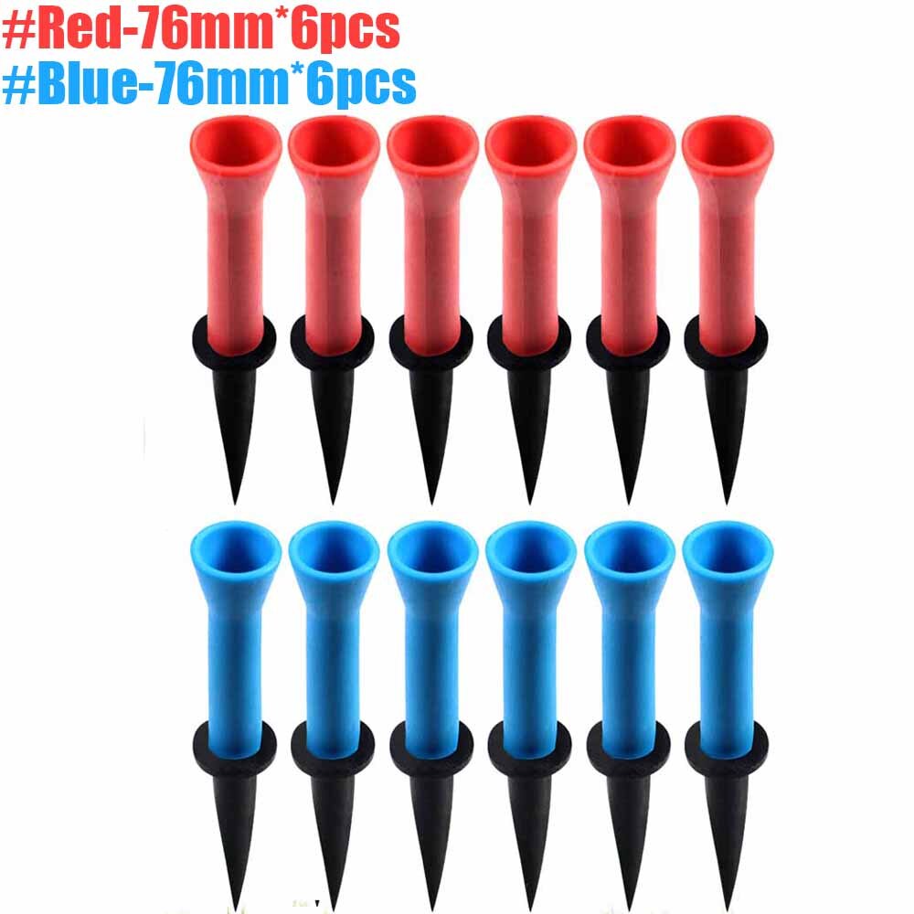 GLOOF 58mm 76mm Plastic Golf tees with Soft Rubber Cushion Top Cover Pack of 12,Almost Unbreakable,Practicing for Golfer: Red-blue-76mm-6Pcs