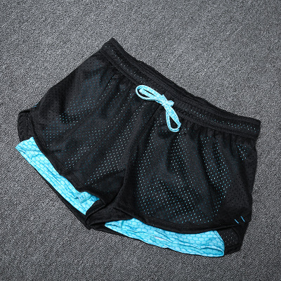 Summer Running Shorts Women 2 In 1 Marathon Quick Dry Workout Shorts Gym Sport Shorts Mesh Breathable Women Yoga Shorts: Blue 1 / S