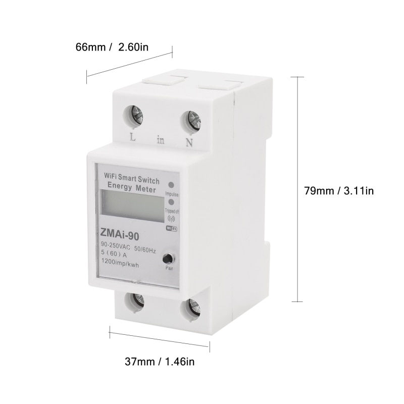 WIFI Smart Energy Meter Switch 110-250V Din Rail Single-phase WIFI Smart Metering Switch Work With Tuya/Smart Life APP