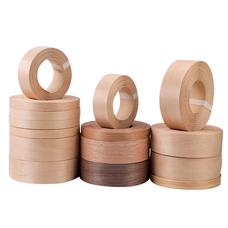 Cinta de chapa de madera natural prepegada, tiras de madera de bandas de borde de nogal/abétula, bordes de chapa de hierro con parte trasera adhesiva termofusible