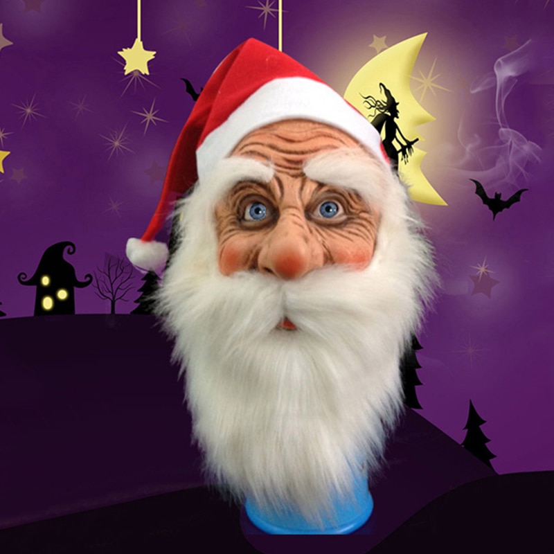Merry Christmas Santa Claus Latex Mask Outdoor Ornamen Cute Santa Claus Costume Masquerade Wig Beard Dress up Xmas Party