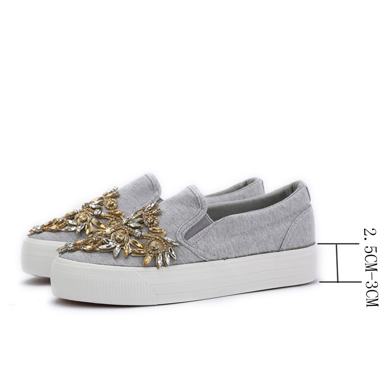 nouvelle toile femmes chaussures décontractées de luxe strass dame chaussures glisser sur chaussures femme femmes chaussures plates gris