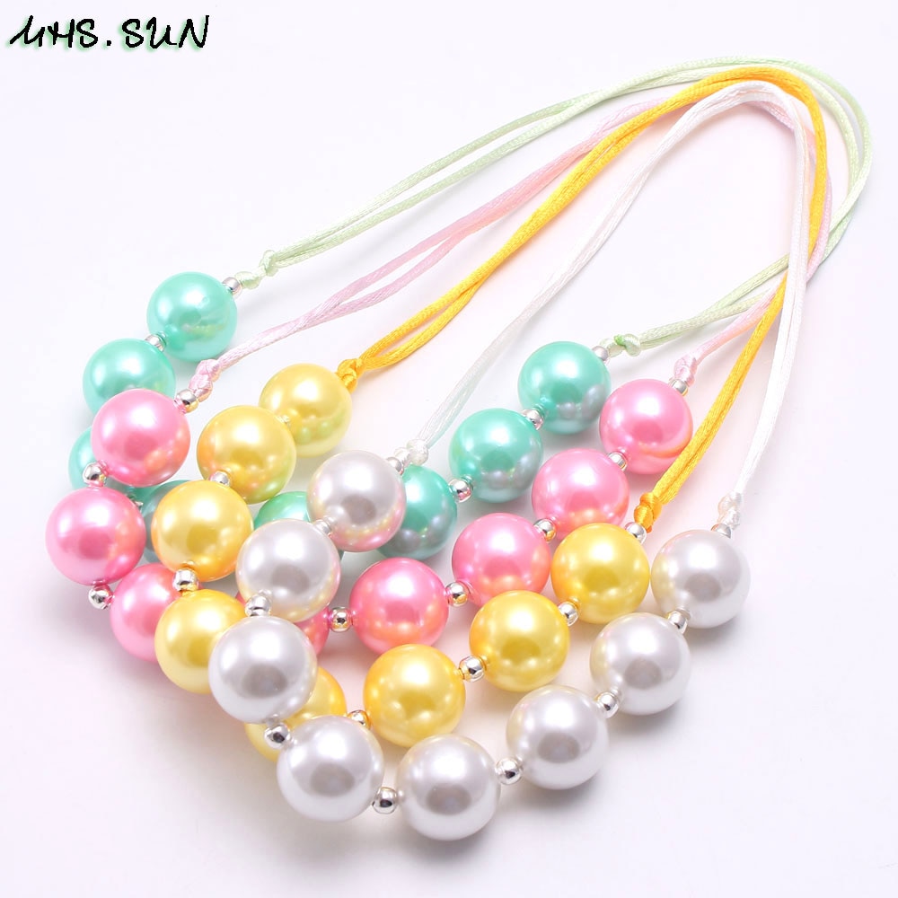 MHS.SUN Fashion Design Girls Pearl Chunky Beads Necklace Kids Child Chunky Bubblegum Necklace gioielli in corda regolabile