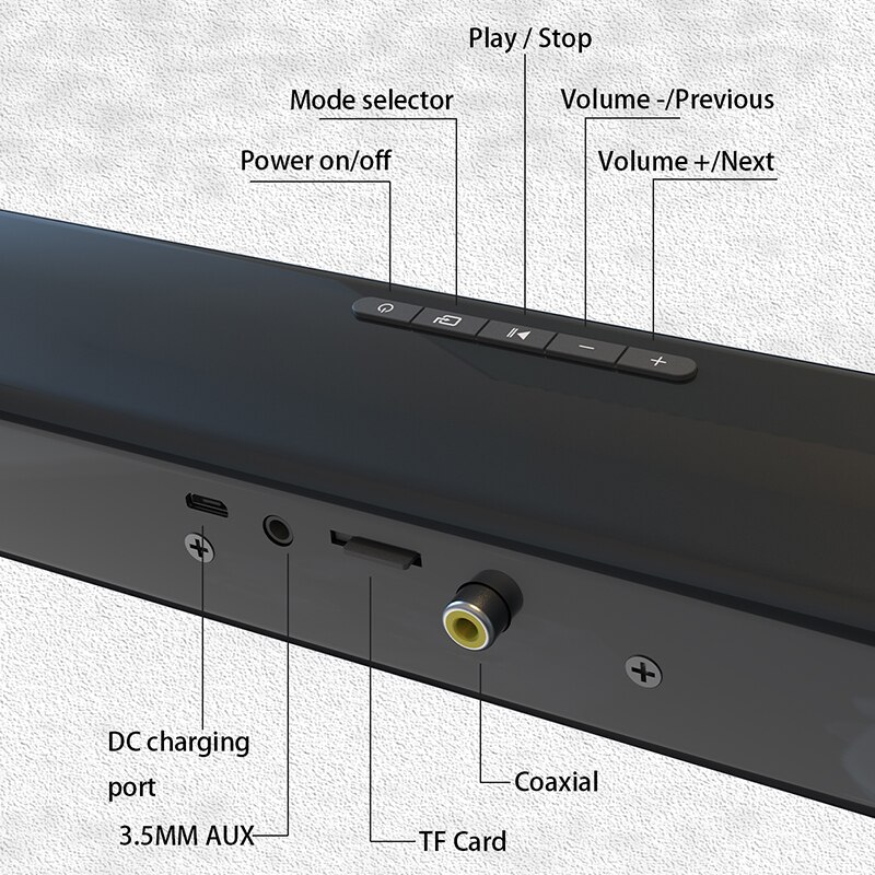 Altavoz Home theater bluetooth, barra de sonido inalámbrica de columna portátil para TV, PC, ordenador, subwoofer, centro de música con Radio FM