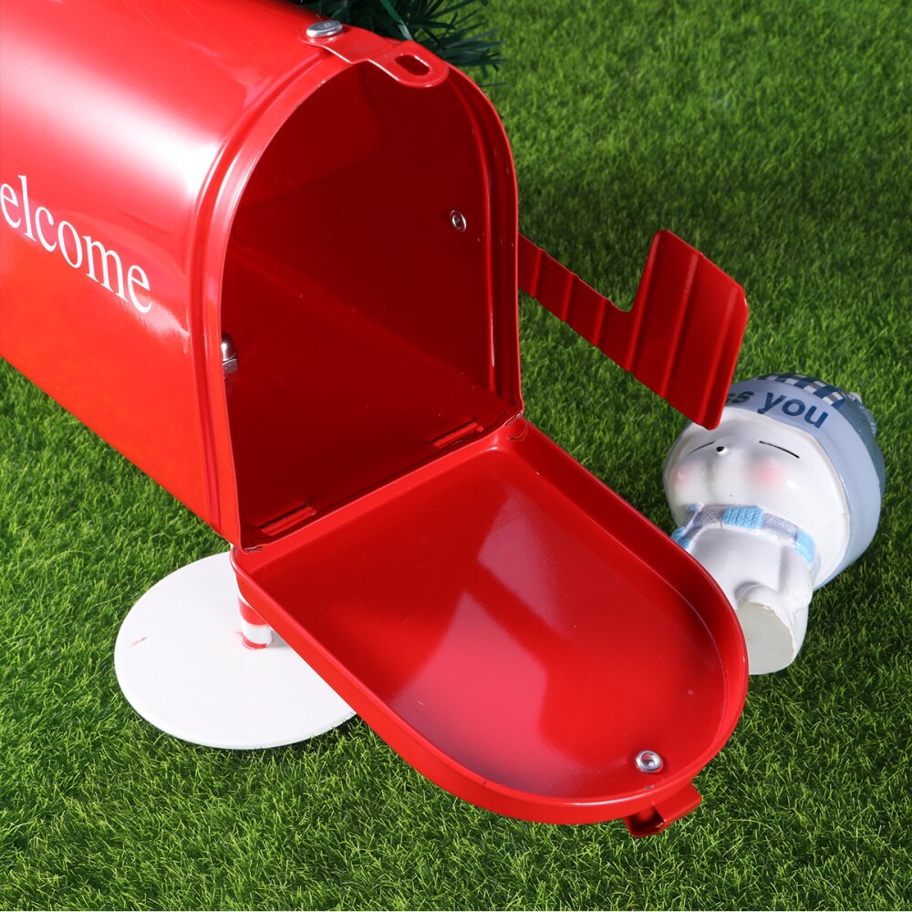 Photo Prop Retro Tinplate Box Large Capacity Post-mount Mailbox Post Storage Box (Red)