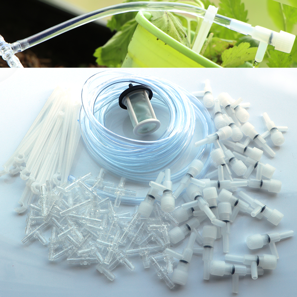1/4" Clear PVC Hose Regulating Valve Dropper Drip Irrigation Kit for Garden Balcony Plants Pots Siphon Principle Watering System