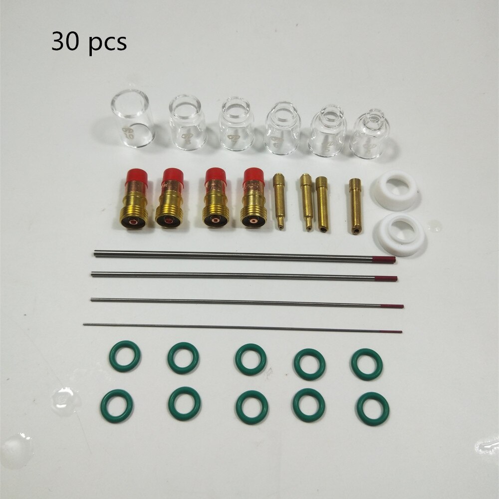 TIG Welding Torch Stubby Gas Lens Heat Resistant Glass Cup Kit For WP-17/18/26 2.4mm 3/32" O-rings semi-automatic welding: package 30pcs