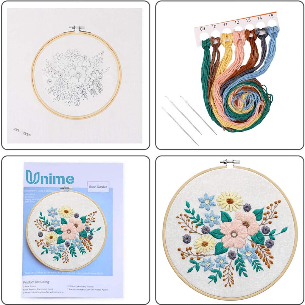 Full Range of Embroidery Starter Kits Flower Pattern Embroidery Material Package for Beginners Adults