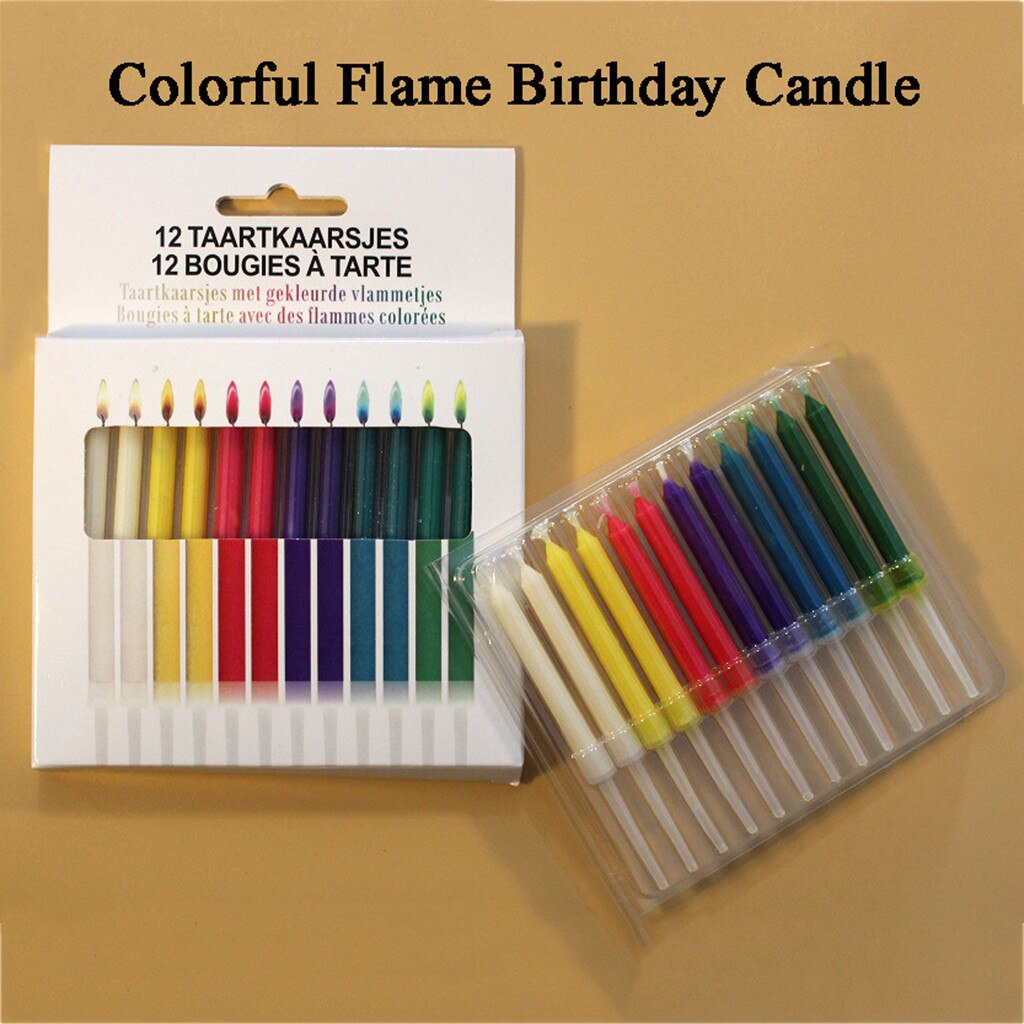 IN STOCK! 12PCs Colorful Flame Birthday Candle Happy Birthday Candle Party Festival Colorful Flames Candle wax