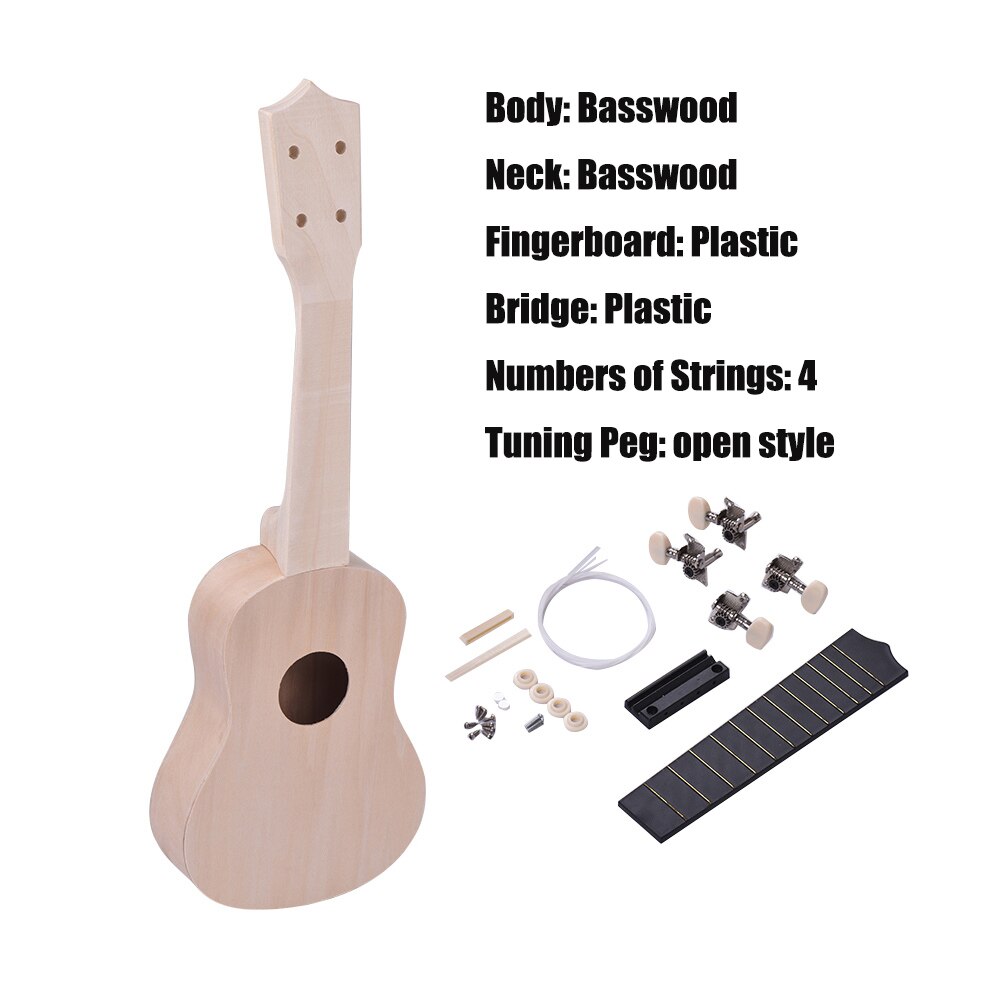 21 inch Ukelele Ukulele Combo Mahogany Soprano Gecko Uke 4 string Hawaiian Mini Guitarra with Stringed Musical Instrument Kits: 03 Unfinished DIY