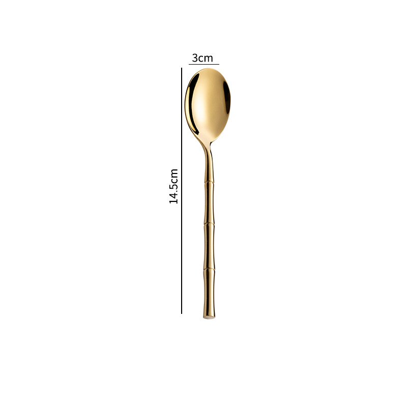 Fypo – ensemble de couverts créatifs avec manche en bambou, vaisselle occidentale en acier inoxydable 304, couverts à Steak, couteau, fourchette, cuillère, vaisselle: Golden-Teaspoon