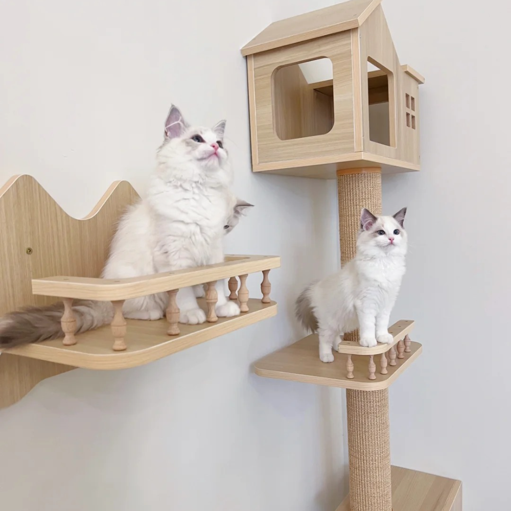 Cat Climbing Shelves Wall Mounted Cat Tree Tower Perches Scratching Posts Hammock Rope Ladder House Indoor Cat Gym Accessories