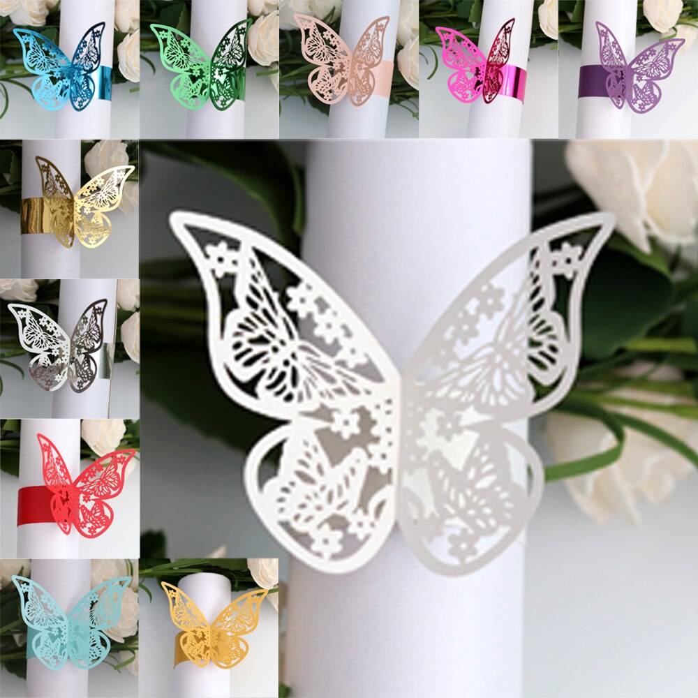 Jaar 50pcs Hollow Vlinders Papier Servetringen Bruiloften Party Serviette Tafeldecoraties Favor voor Christmas Party