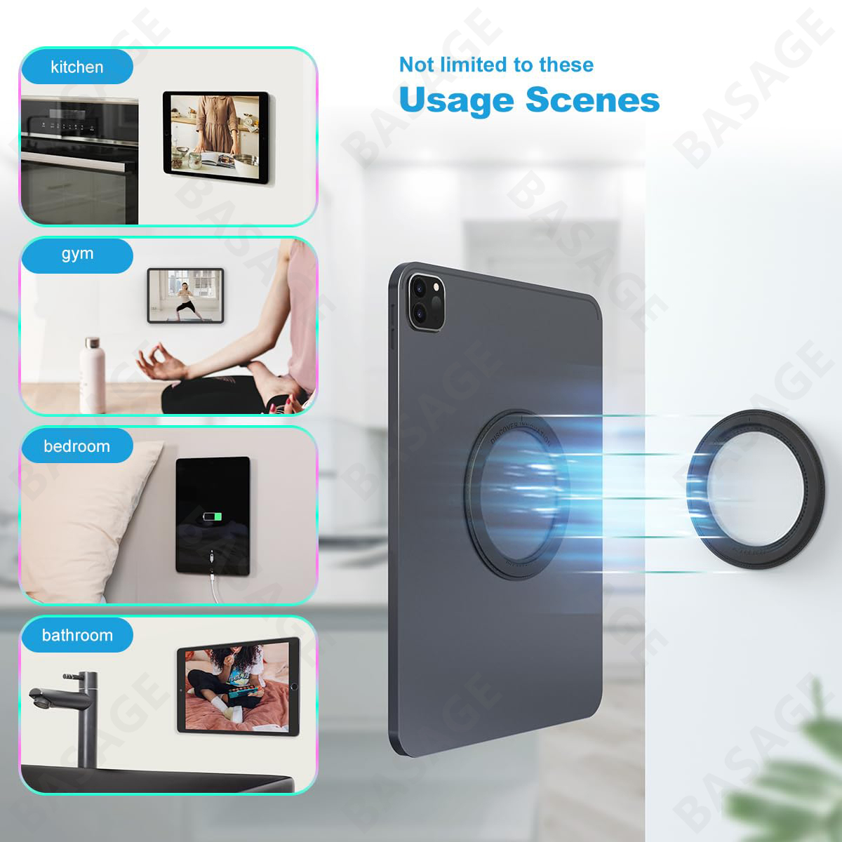Magnetische Tablet-Wandhalterung, iPad-Halterung, Wiegenmagnet für iPad, SnapHold-Magnetaufkleber für Zuhause, Büro, Kühlschrank