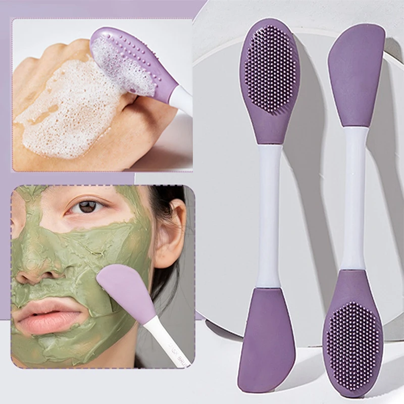 Cepillo para mascarilla Facial de silicona de doble cabezal, cepillos de limpieza para masaje Facial, raspador de película de barro DIY, herramienta de cuidado Facial,