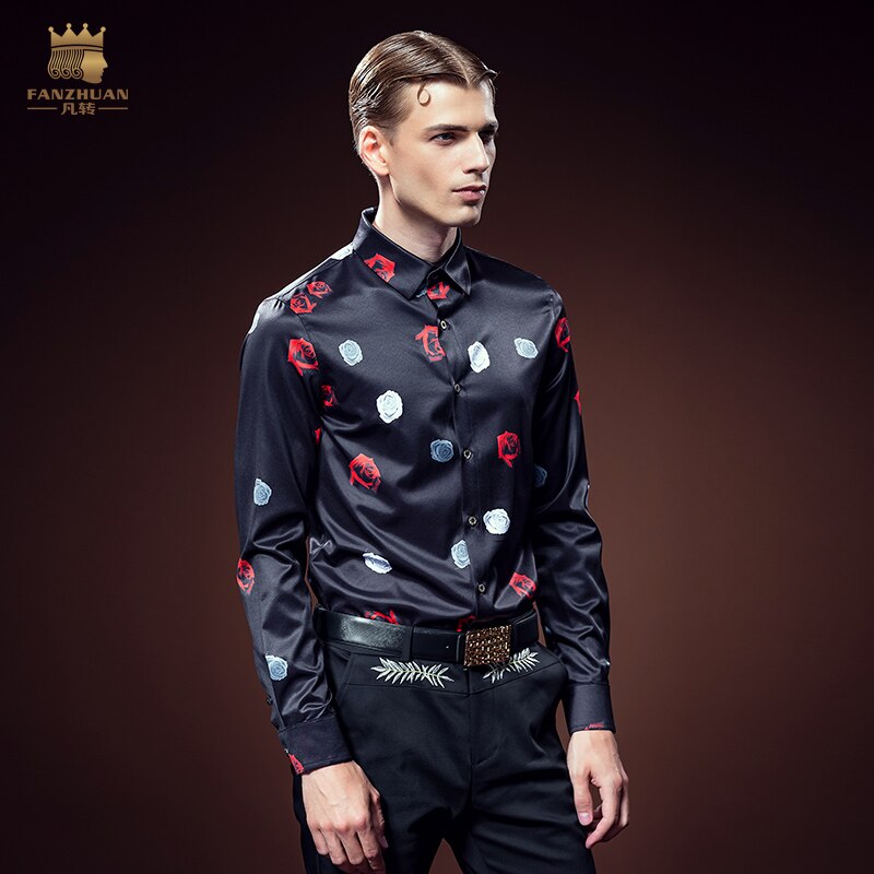 Chemise slim décontractée pour homme, non repassable, à la , avec impression de Rose, de personnalité européenne, automne 2093,