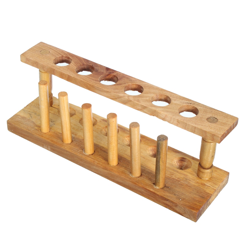 Laboratory Test Tube Rack 6 Holes Testing Tubes Clip Holder Stand Dropper Wood Lab Supplies