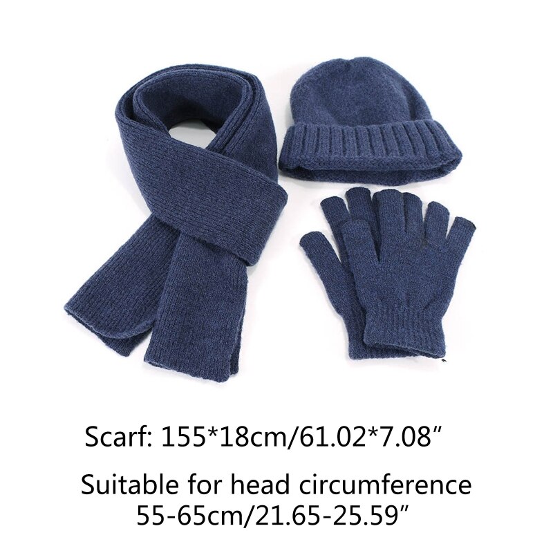 Unisex Winter 3 Stuks Beanie Hoed Lange Sjaal Handschoenen Set Effen Kleur Gebreide Warmer F3MF