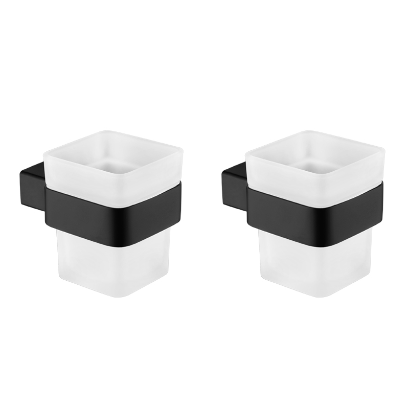 Toothbrush Holder Toothbrush Glass Cup Home Hotel Toilet Frosted Glass Cup Square Stainless Steel Wall Mounted Bathroom: 2 pcs