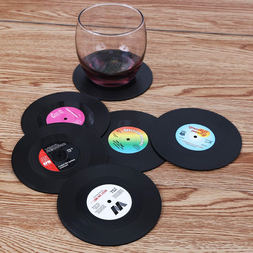 Juego de posavasos de disco de vinilo Retro colorido para bebidas, juego de posavasos de disco de vinilo, decoración de mesa de centro, 6 unidades