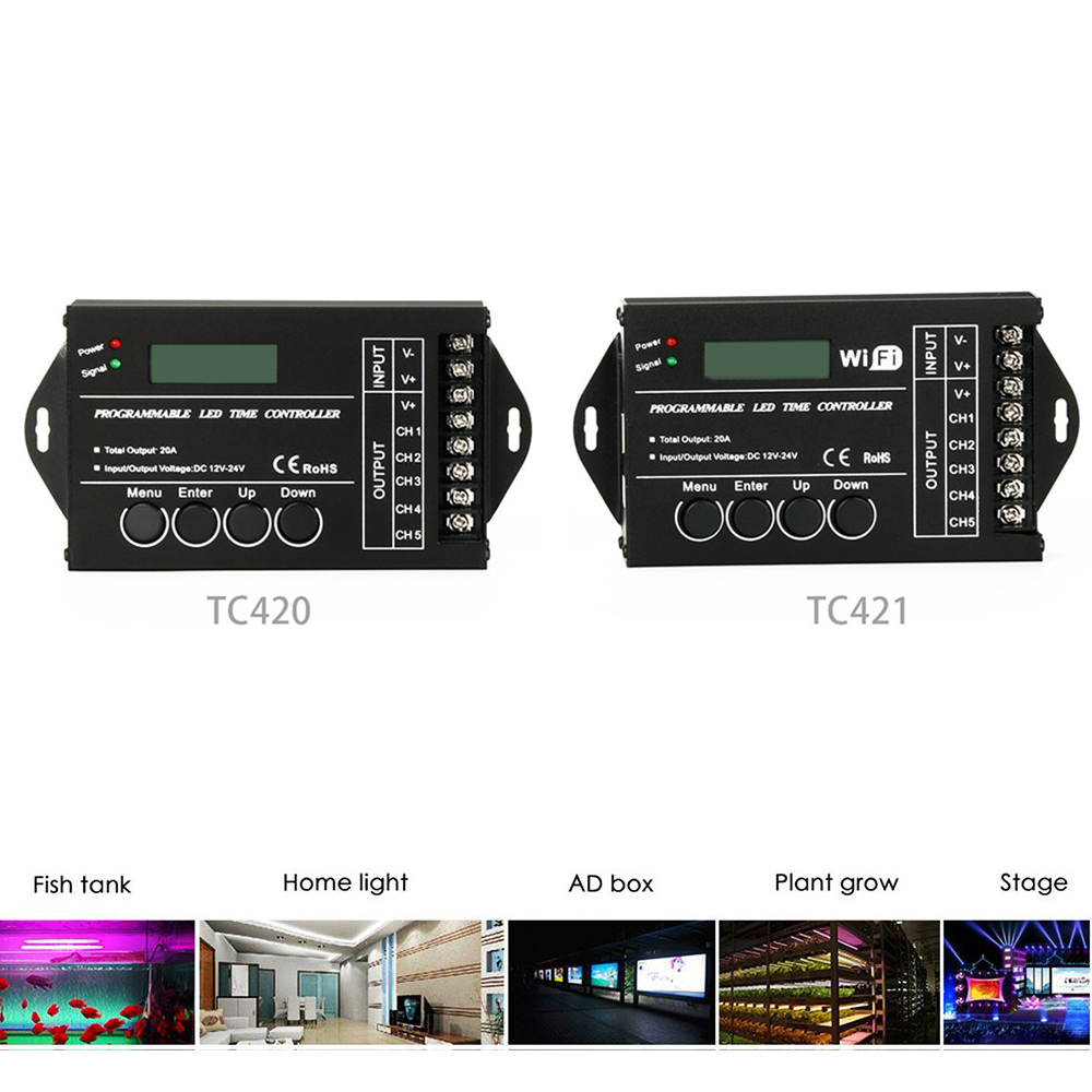 Tc420 tc421 tc423 oppgradert ledetid wifi programmerbar kontroller  dc12v/24v 5- kanals utgang til ledet stripe lys akvarier