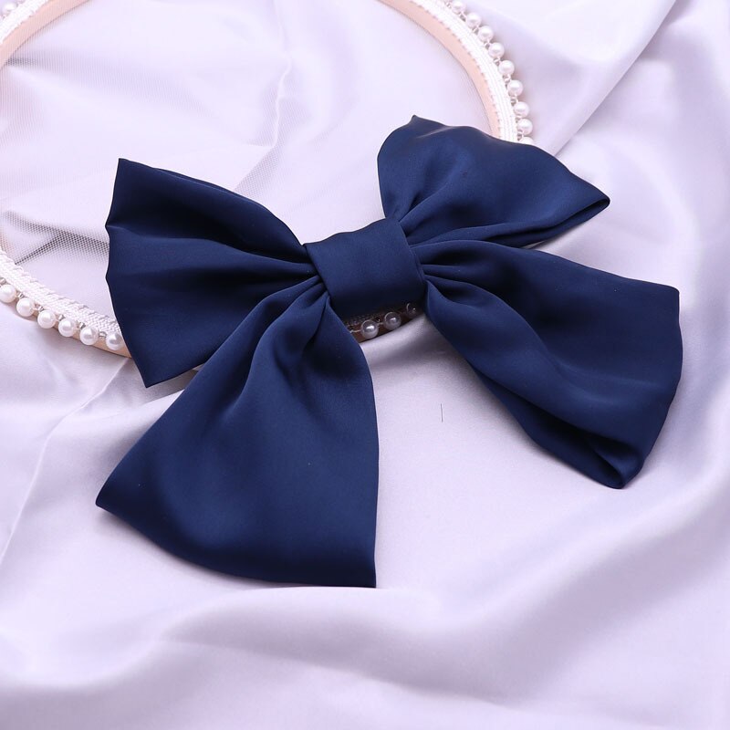 Jane wang Japanischen stil Boutique Rot Doppel Schicht Große Bowknot Haar Ring Haar Band Haarband Stirnband Floral Kopfschmuck Haar acc: Dark Blue Silk Bow Headband