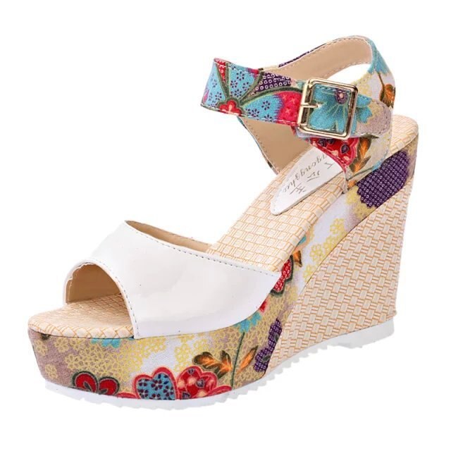 Zomer Wiggen Vrouwelijke Sandalen Platform Hoge Hak Kleinigheid Comfortabele Vrouwen Schoenen Zoete Casual Schoenen Open Teen: White / 5