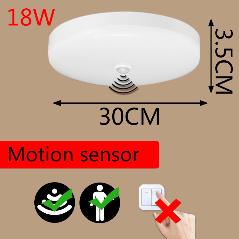 Moderne led plafondlampen met pir-bewegingssensor, 12/18w nachtlampjes voor entree, balkon, gang, led-lampen: 18w bewegingssensoren
